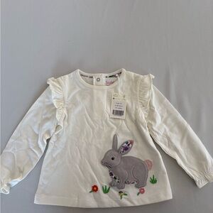 Boden baby NWT 12-18 months Girls White Bunny Appliqué Long-Sleeve Top